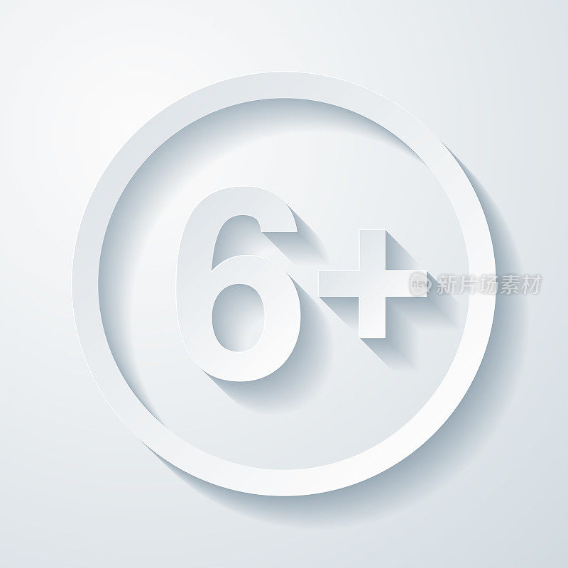 6+ 6加号-年龄限制。空白背景上剪纸效果的图标